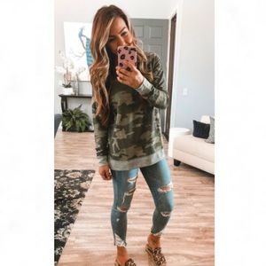 Camouflage sweatshirt trendy top side slits army